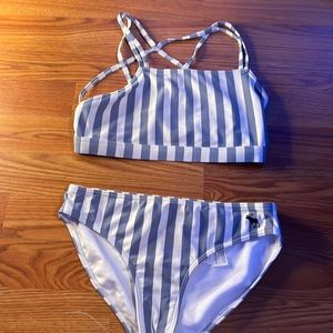 Two peice blue and white bathing suit size 13-14